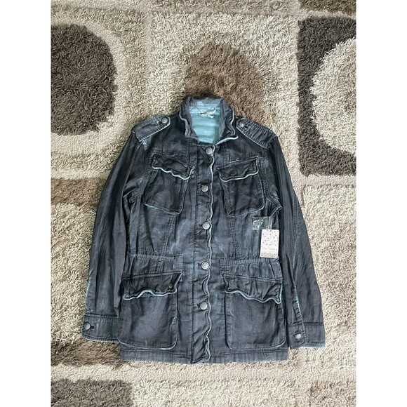 Free People Double Cloth Women’s XS Utility Button Up Military Jacket Gray NWT - Picture 1 of 7